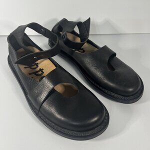 Trippen Black Leather Closed Toe Mary Jane Ankle Strap Shoe Sustainable Size 40